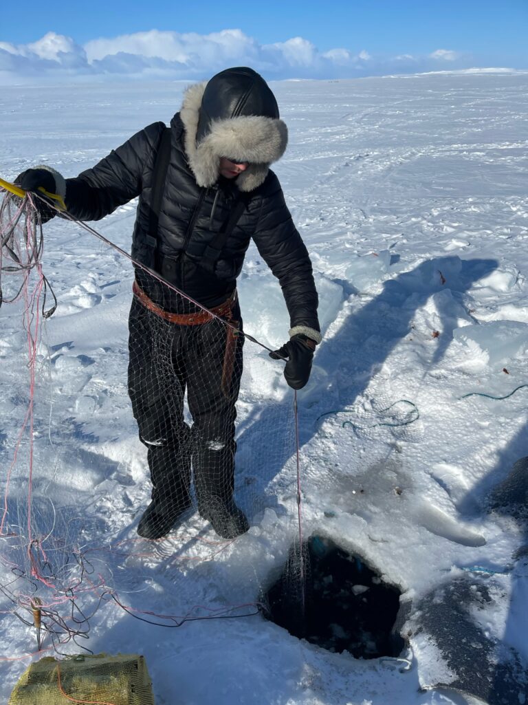 Net fishing on frozen lake karasjok samipath